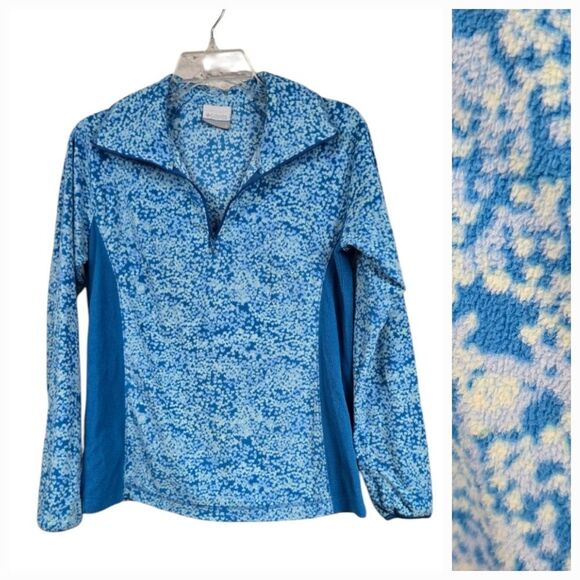 Columbia Arctic Air Printed Half Zip Fleece Pullover Blue Warm Sweatshirt Jacket - Picture 1 of 8